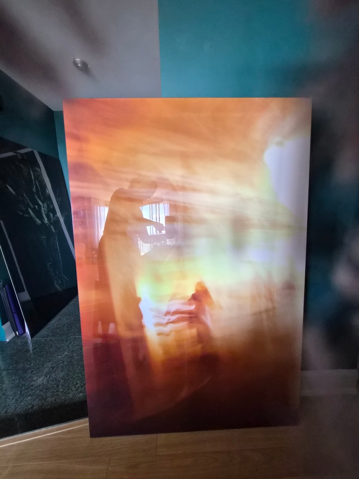 Oeuvre abstraite couleurs chaudes plexiglas
