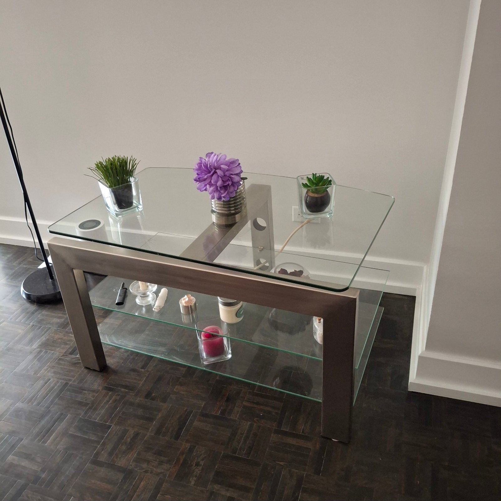 Table basse verre et métal